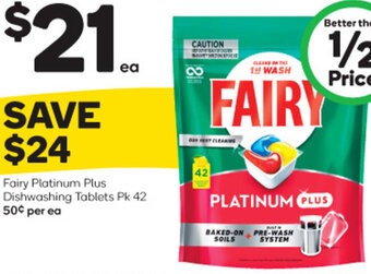 Woolworths Fairy Platinum Plus Dishwashing Tablets Pk 42 offer