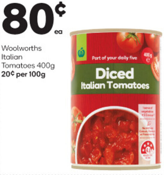 Woolworths Italian Tomatoes 400g offer at Woolworths
