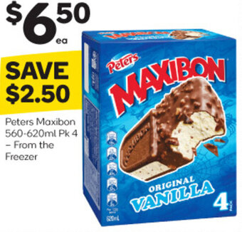 Woolworths Peters Maxibon 560-620ml Pk 4 - From The Freezer offer