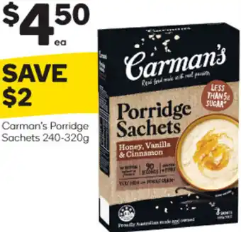 Woolworths Carman's Porridge Sachets 240-320g offer