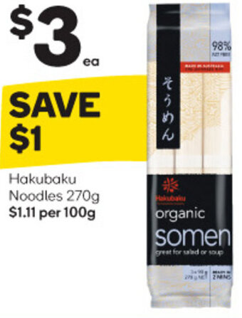 Woolworths Hakubaku Noodles 270g offer