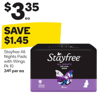 Woolworths Stayfree All Nights Pads With Wings Pk 10 offer