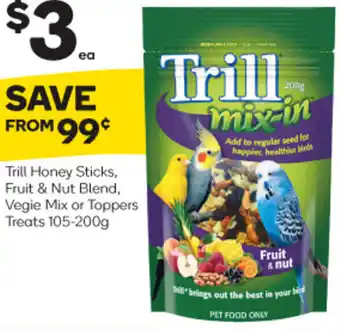 Woolworths Trill Honey Sticks, Fruit & Nut Blend, Vegie Mix Or Toppers Treats 105-200g offer