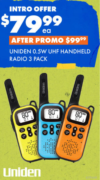 BCF Uniden 0.5W UHF Handheld Radio 3 Pack offer