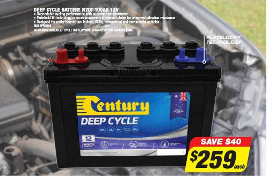 Deep cycle battery n70t 100ah 12v offer at Autobarn