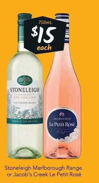Cellarbrations Stoneleigh malborough range or jacob's creek le petit rosé offer