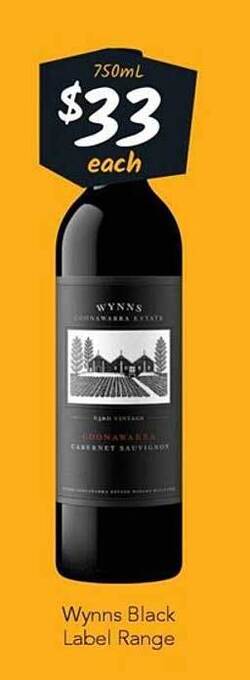Cellarbrations Wynns black label range offer