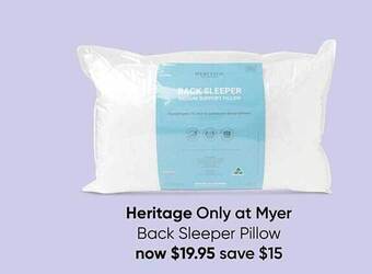 Myer Heritage back sleeper pillow offer