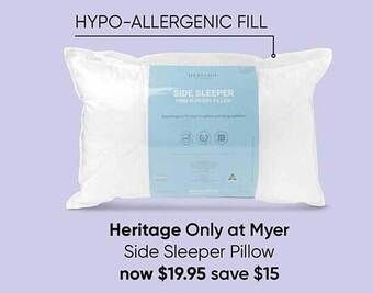 Myer Heritage side sleeper pillow offer
