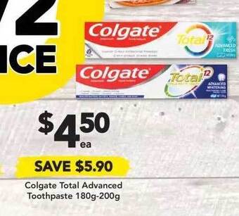Drakes Colgate total advanced toothpaste 180g-200g offer