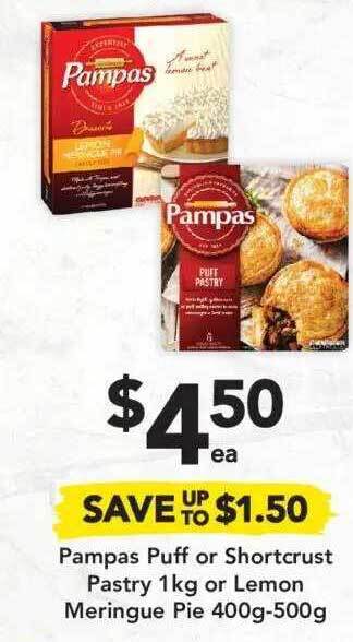 Drakes Pampas puff or shortcrust pastry 1kg or lemon meringue pie 400g-500g offer