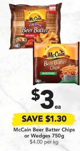 Drakes Mccain beer batter chips or wedges 750g offer