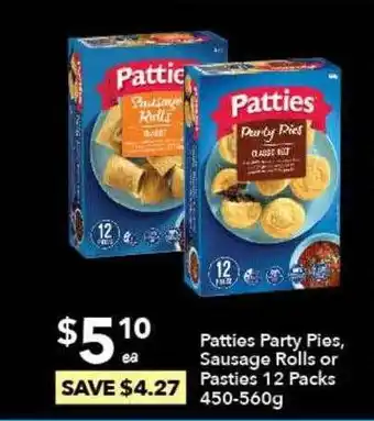 Ritchies Patties party pies sausage rolls or pasties 12 packs offer