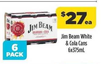 Liquorland Jim beam white & cola cans 6x375ml offer