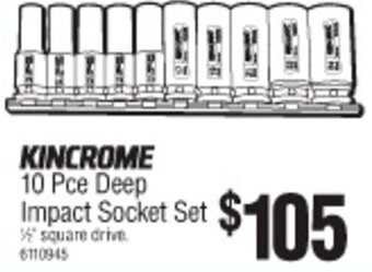 Bunnings Kincrome 10 Pce Deep Impact Socket Set offer