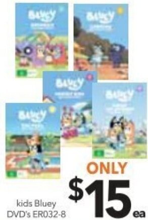 Cheap as Chips Kids Bluey DVD's offer