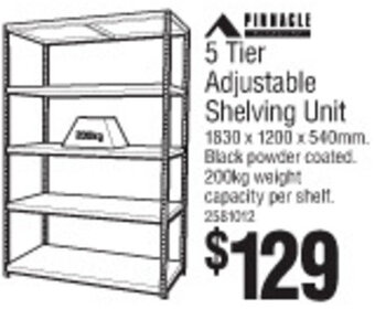 Pinnacle 5 Tier Adjustable Shelving Unit