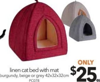 Cheap as Chips Linen Cat Bed with Mat 42x32x32cm offer