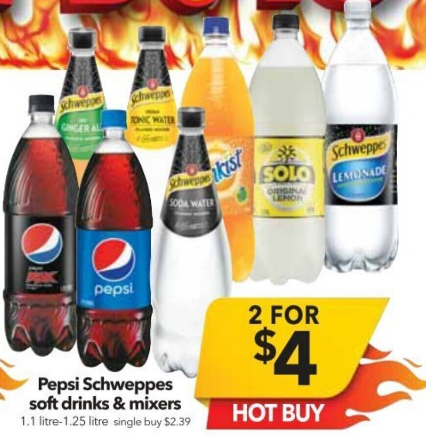 Pepsi Schweppes Soft Drinks & Mixers offer at Cheap as Chips