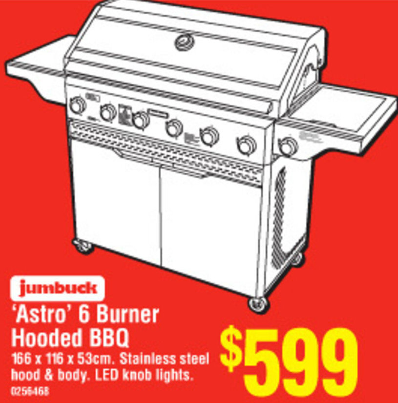 Jumbuck Astro 6 Burner Hooded BBQ offer at Bunnings