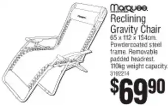 Bunnings Marquee Reclining Gravity Chair offer