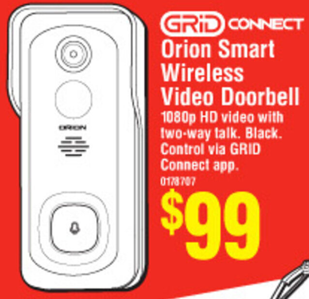Grid Connect Orion Smart Wireless Video Doorbell offer at Bunnings