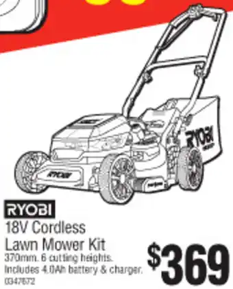 Bunnings Ryobi 18V Cordless Lawn Mower Kit offer