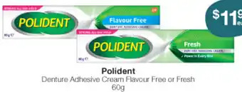 Polident Denture Adhesive Cream Flavour Free or Fresh 60g