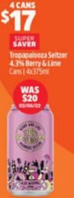 BWS Tropapalooza Seltzer 4.3% Berry & Lime offer