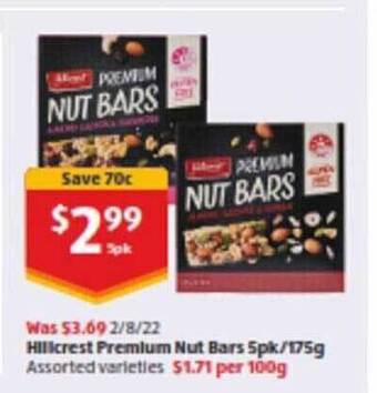 ALDI Hillcrest premium nut bars offer