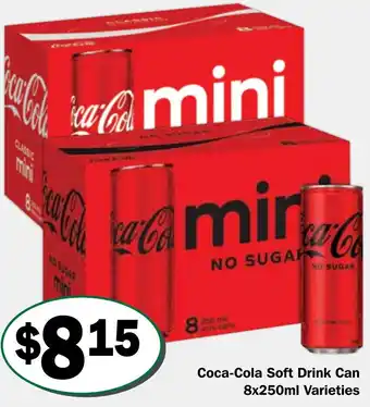 Friendly Grocer Coca-Cola Soft Drink Can 8x250ml Varieties offer