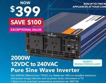 Jaycar Electronics 2000w 12vdc to 240vac pure sine wave inverter offer