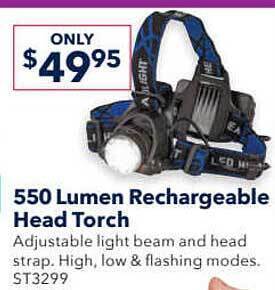 Jaycar Electronics 550 lumen rechargeable head torch offer