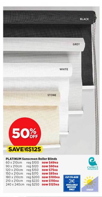 Spotlight Platinum sunscreen roller blinds offer