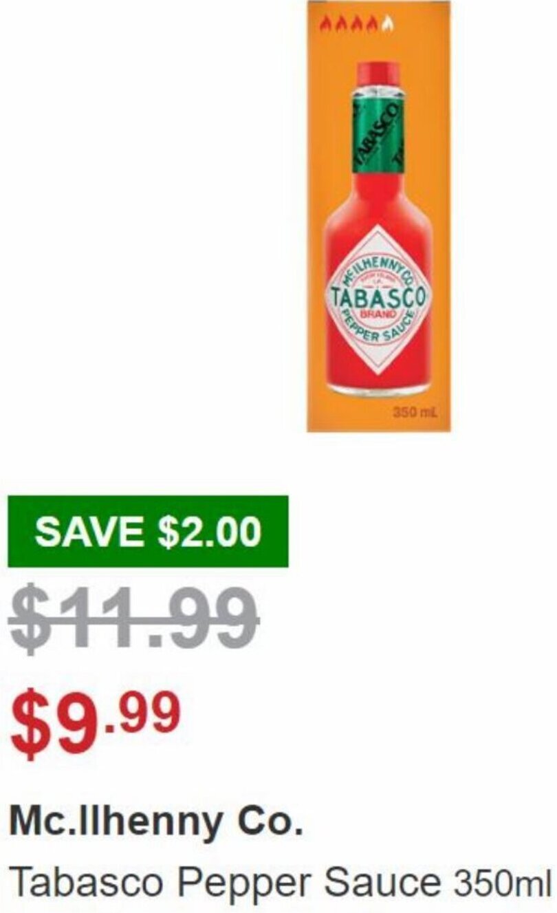 Mc.Ilhenny Co. Tabasco Pepper Sauce 350ml offer at Costco