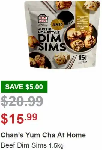 Chan's Yum Cha At Home Beef Dim Sims 1.5Kg
