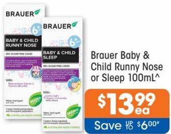Good Price Pharmacy Brauer Baby & Child Runny Nose or Sleep 100ml offer