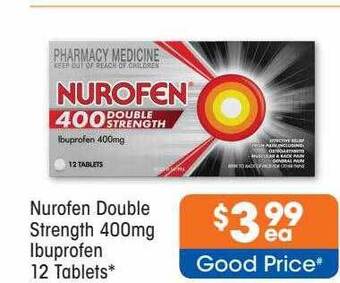 Good Price Pharmacy Nurofen double strength 400mg ibuprofen 12 tablets offer