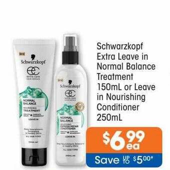Good Price Pharmacy Schwarzkopf extra leave in normal balance treatment 150ml or leave in nourishing conditioner 250ml offer