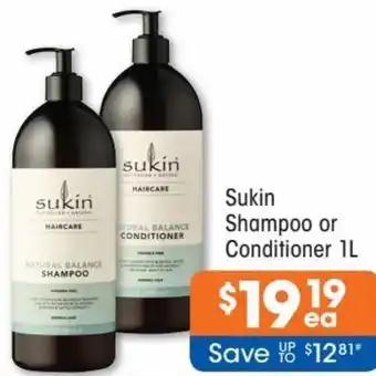 Good Price Pharmacy Sukin Shampoo or Conditioner 1L offer