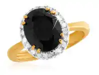 Grahams Jewellers 9ct Yellow Gold 8x10mm Oval Cut Natural Sapphire and Diamond Ring offer