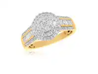 Grahams Jewellers Blossom 0.77ct Baguette & Round Diamond Halo Ring in 9ct Gold offer