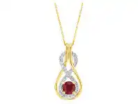 9ct Yellow Gold Natural Ruby 5mm and Diamond 0.22ct Infinity Pendant with 45cm Chain