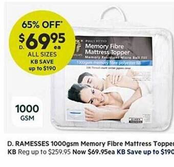 Harris Scarfe Ramesses 1000gsm memory fibre mattress topper offer