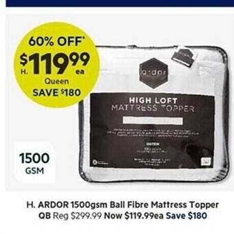 Harris Scarfe Ardor 1500gsm ball fibre mattress topper offer