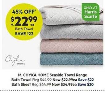 Harris Scarfe Chyka home seaside towel range bath towel bath sheet offer