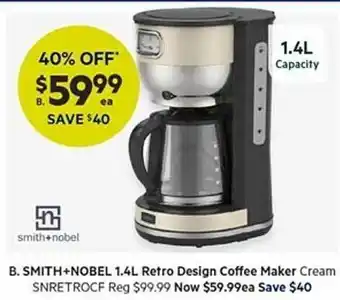 Harris Scarfe Smith+nobel 1.4l retro design coffee maker cream snretrocf offer