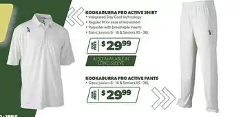 Sportspower Kookaburra pro active shirt, kookaburra pro active pants offer
