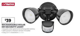 Stratco Rechargable solar 6w security light offer