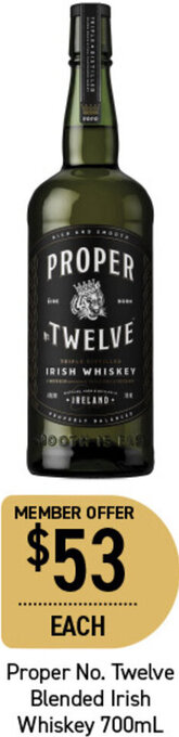 Dan Murphy's Proper No. Twelve Blended Irish Whiskey 700ml offer